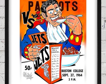 1964 Vintage New York Jets - Boston Patriots Football Program Cover - Digital Reproduction