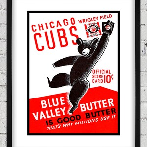 1939 Vintage Chicago Cubs Baseball Program Cover - Catching Bear - Digital Reproduction