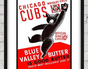1939 Vintage Chicago Cubs Baseball Program Cover - Catching Bear - Digital Reproduction
