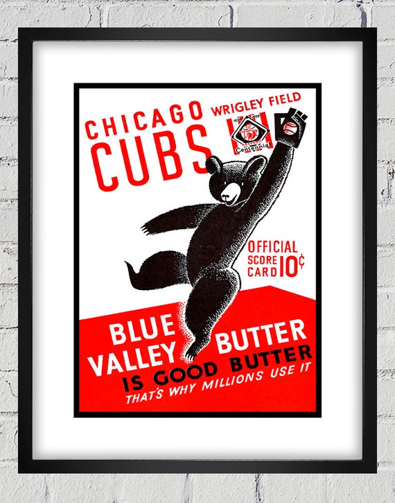 1939 Vintage Chicago Cubs Baseball Program Cover - Catching Bear - Digital Reproduction