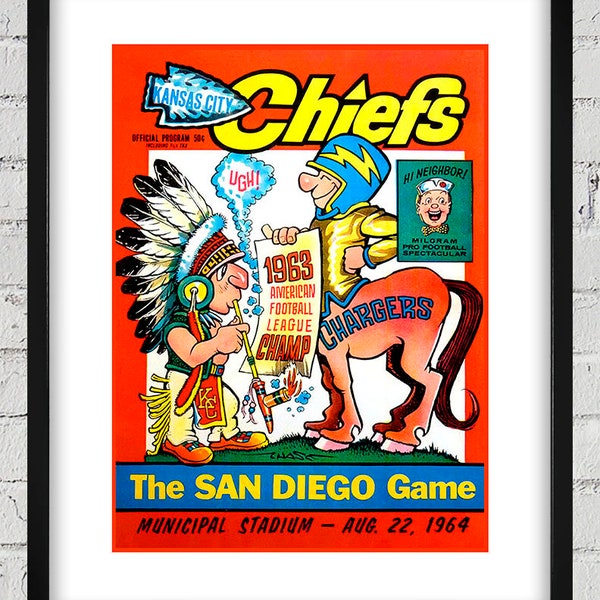 1964 Vintage San Diego Chargers - Kansas City Football Program Cover - Digital Reproduction