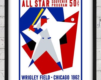 1962 Vintage Baseball All-Star Game Program Cover - Wrigley Field - Digital Reproduction