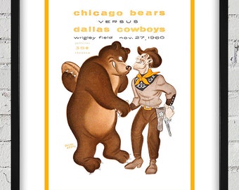 1960 Vintage Chicago Bears - Dallas Cowboys Football Program Cover - Wrigley Field - Digital Reproduction