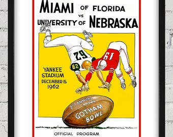 1962 Vintage Nebraska - Miami of Florida - Gotham Bowl - Football Program Cover - Digital Reproduction