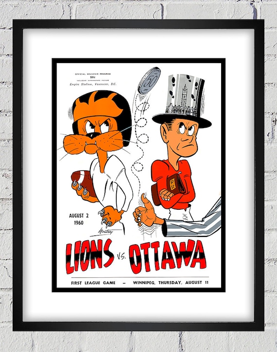 1960 Vintage Ottawa Rough Riders - BC Lions CFL Football Program Cover - Digital Reproduction