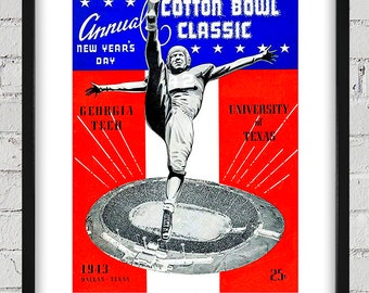 1943 Vintage Georgia Tech -University of Texas  Cotton Bowl Program Cover - Digital Reproduction