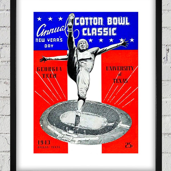 1943 Vintage Georgia Tech -University of Texas Cotton Bowl Programmabdeckung - Digitale Reproduktion