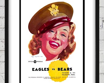 1944 Vintage Philadelphia Eagles - Chicago Bears Football Program Cover - Digital Reproduction