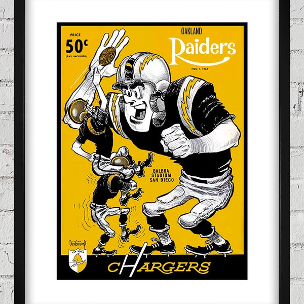 1964 Vintage San Diego Charges - Oakland Raiders Football Program - 11/01/1964 - Digital Reproduction