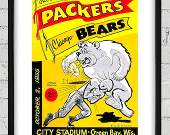 1955 Vintage Chicago Bears - Green Bay Packers Football Program Cover - Digital Reproduction