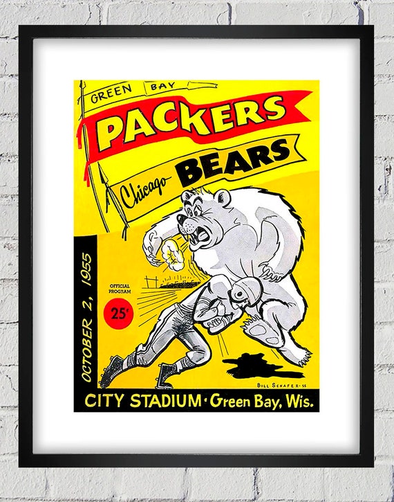 1955 Vintage Chicago Bears - Green Bay Packers Football Program Cover - Digital Reproduction