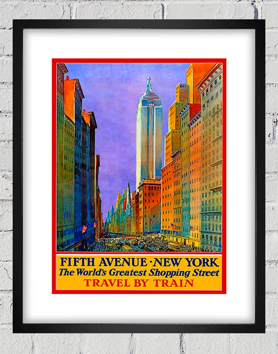 1932 Vintage Fifth Avenue - New York - Travel by Train Poster - Digital Reproduction