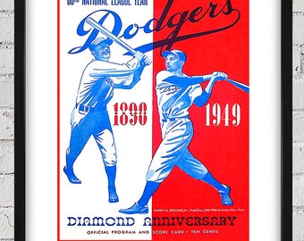 1949 Vintage Brooklyn Dodgers Diamond Anniversary Baseball Program Cover  - Digital Reproduction
