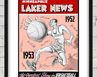 1952- 1953 Vintage Minneapolis Lakers Basketball Program Cover - Digital Reproduction