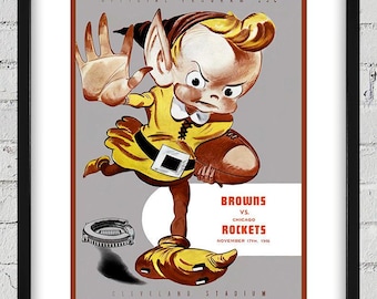 1946 Vintage Chicago Rockets - Cleveland Browns Football Program Cover - Digital Reproduction