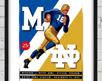 1942 Vintage Michigan Wolverines - Notre Dame Fighting Irish Football Program Cover - Digital Reproduction