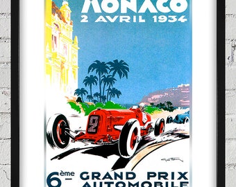1934 Vintage Monaco Racing Poster - Digital Reproduction