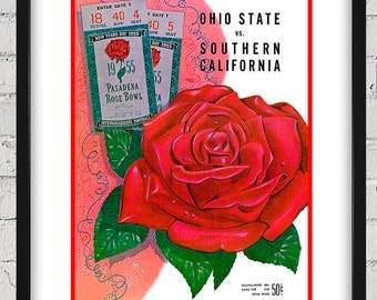 1955 Vintage USC Trojans - Ohio State Buckeyes Rose Bowl Program Cover - Digital Reproduction