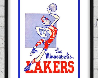 1947- 1948 Vintage Minneapolis Lakers Basketball Press Guide Cover - Digital Reproduction