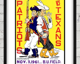 1961 Vintage Dallas Texans - Boston Patriots Football Program Cover - Digital Reproduction