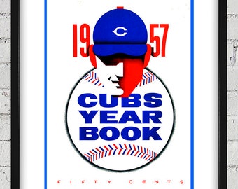 1957 Vintage Chicago Cubs Baseball Yearbook Cover - Digital Reproduction