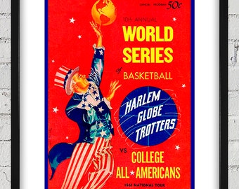1961 Vintage World Series of Basketball - Harlem Globetrotters Basketball Program Cover - Digital Reproduction