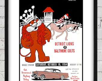 1954 Vintage Baltimore Colts - Detroit Lions Football Program Cover - Digital Reproduction