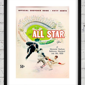 1958 Vintage Baseball All-Star Game Program Cover - Digital Reproduction