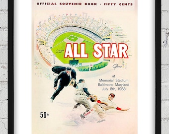 1958 Vintage Baseball All-Star Game Program Cover - Digital Reproduction
