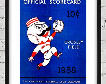 1958 Vintage Cincinnati Reds Baseball Scorecard Cover - Digital Reproduction