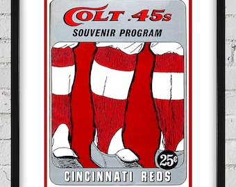 1963 Vintage Houston Colt .45's - Cincinnati Reds Baseball Program Cover - Digital Reproduction