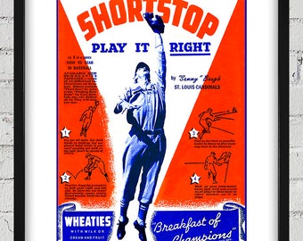 1938 Vintage Wheaties Cereal Box - Shortstop - Play it Right - Digital Reproduction