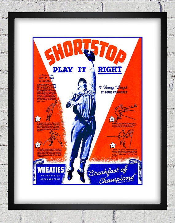 1938 Vintage Wheaties Cereal Box - Shortstop - Play it Right - Digital Reproduction