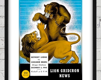 1948 Vintage Chicago Bears - Detroit Lions Football Program Cover - Digital Reproduction