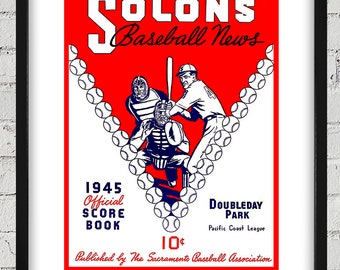 1945 Vintage Sacramento Solons Baseball News Cover - Digital Reproduction