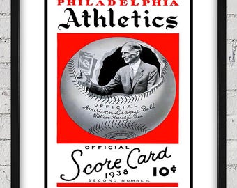 1938 Vintage Philadelphia Athletics Baseball Scorecard Cover - Digital Reproduction