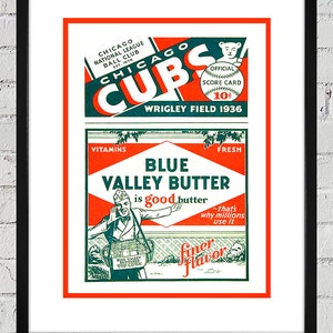 1936 Vintage Chicago Cubs Baseball Program Cover - Blue Valley Butter - Digital Reproduction