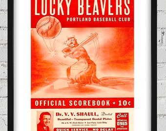 1947 Vintage Portland Beavers Program Cover - Digital Reproduction