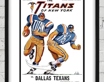 1962 Vintage New York Titans - Dallas Texans Football Program Cover - Digital Reproduction