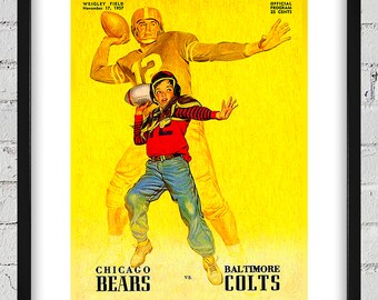 1957 Vintage Chicago Bears - Baltimore Colts Football Program Cover - Digital Reproduction
