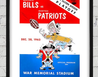 1963 Vintage Boston Patriots - Buffalo Bills Football Playoff Programma - Digitale reproductie