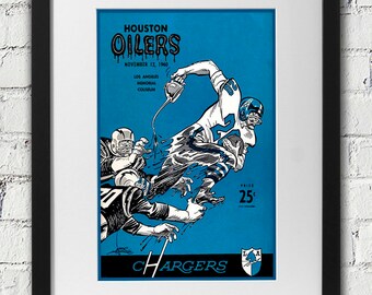 1960 Vintage Houston Oilers - Los Angeles Charges Football Program Cover - Digital Reproduction