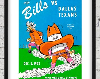 1962 Vintage Dallas Texans - Buffalo Bills Football Program Cover - Digital Reproduction