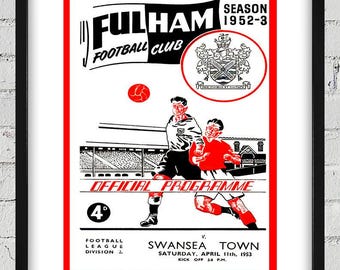 1953 Vintage  Fulham Football Club - Swansea Town English Football Program Cover - Digital Reproduction