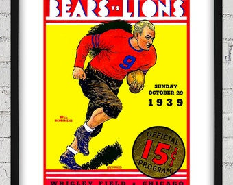1939 Vintage Detroit Lions - Chicago Bears Football Program Cover - Digital Reproduction