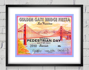 1937 Vintage San Francisco Golden Gate Bridge Fiesta Ticket - Pedestrian Day - Digital Reproduction