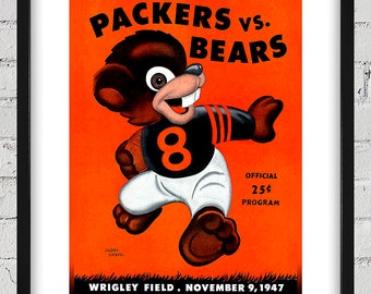 1947 Vintage Chicago Bears - Green Bay Packers Football Program Cover - Digital Reproduction