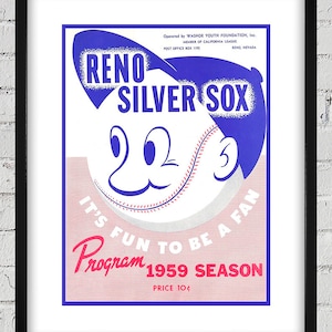 1959 Vintage Reno Silver Sox - California League Baseball Program Cover - Digital Reproduction