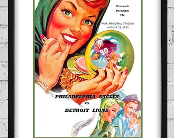 1952 Vintage Detroit Lions - Philadelphia Eagles Football Program Cover - Digital Reproduction