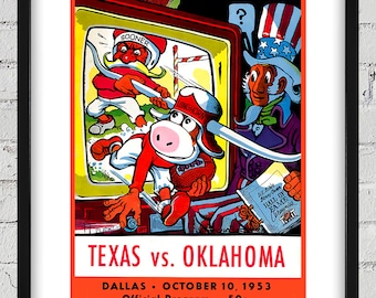 1953 Vintage Oklahoma Sooners - Texas Longhorns Football Program Cover - Digital Reproduction